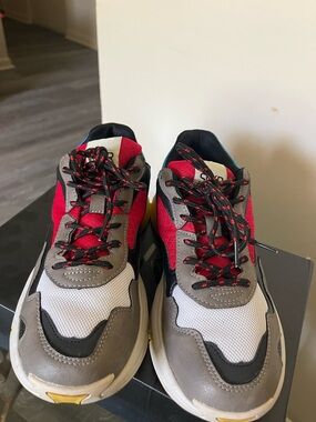 Multi-Color Men's Chunky Sneakers - Red, Gray, White, Black, Yellow